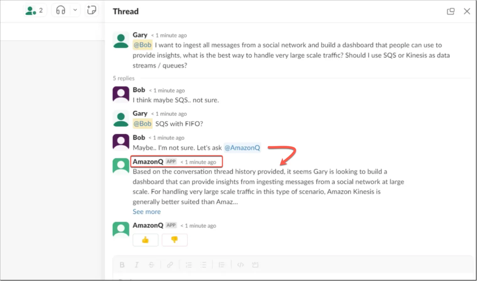 Amazon Q no Slack em conversas