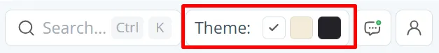 Captura de tela do seletor de temas do Online Notepad, com as opções claro, sépia e escuro destacadas em vermelho