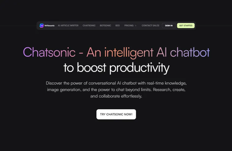 Captura da página inicial do ChatSonic