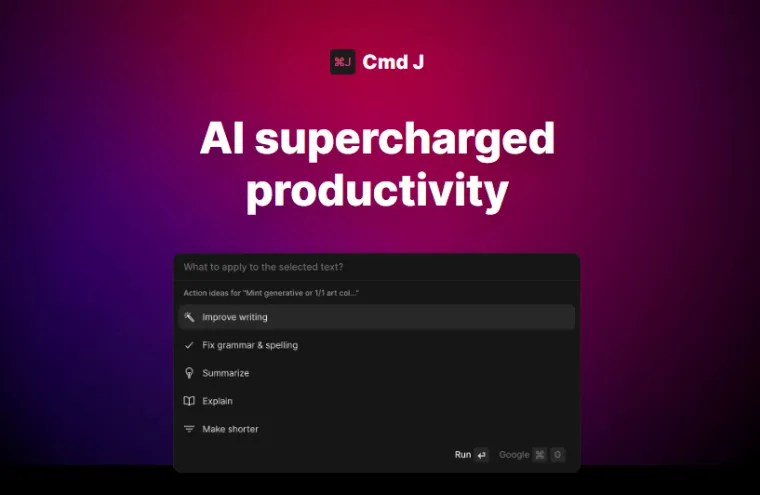 Captura da página inicial do Cmd J, extensão do Chrome para usar o ChatGPT em qualquer aba