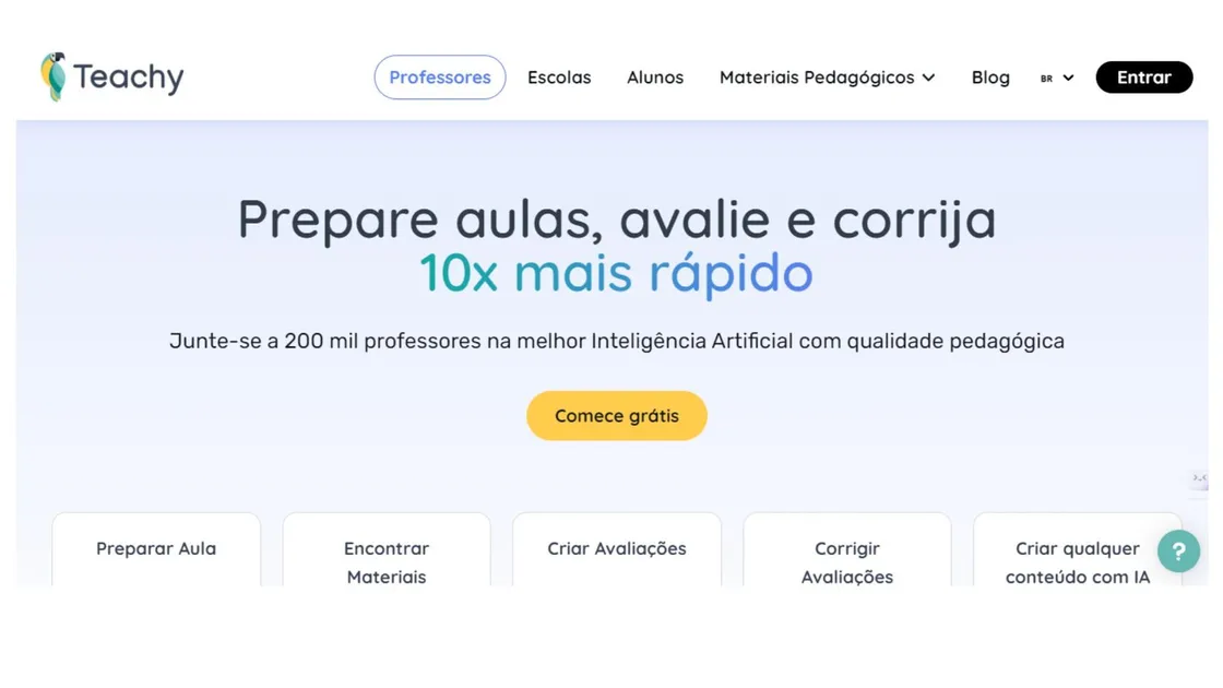 Captura da página inicial do Teachy Ai