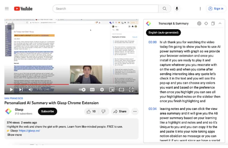 Captura da página inicial do YouTube Summary with ChatGPT, extensão que resume vídeos do YouTube