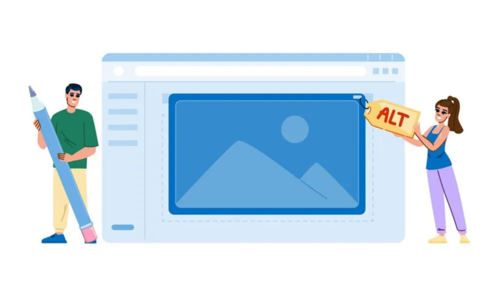 Pessoas analisando imagens e incluindo o atributo alt text