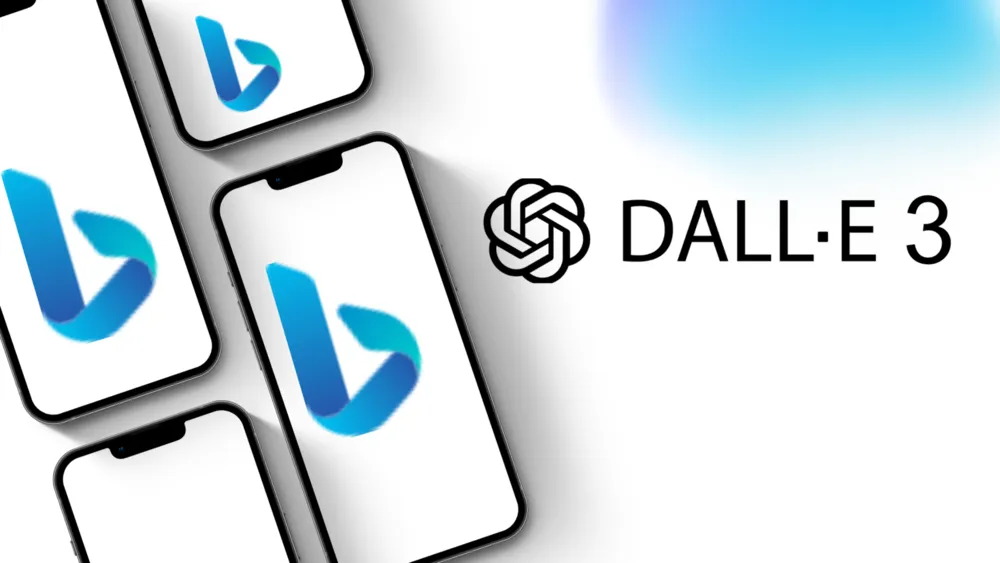 Logo do Bing em telas de celular ao lado do logo do DALL-E 3