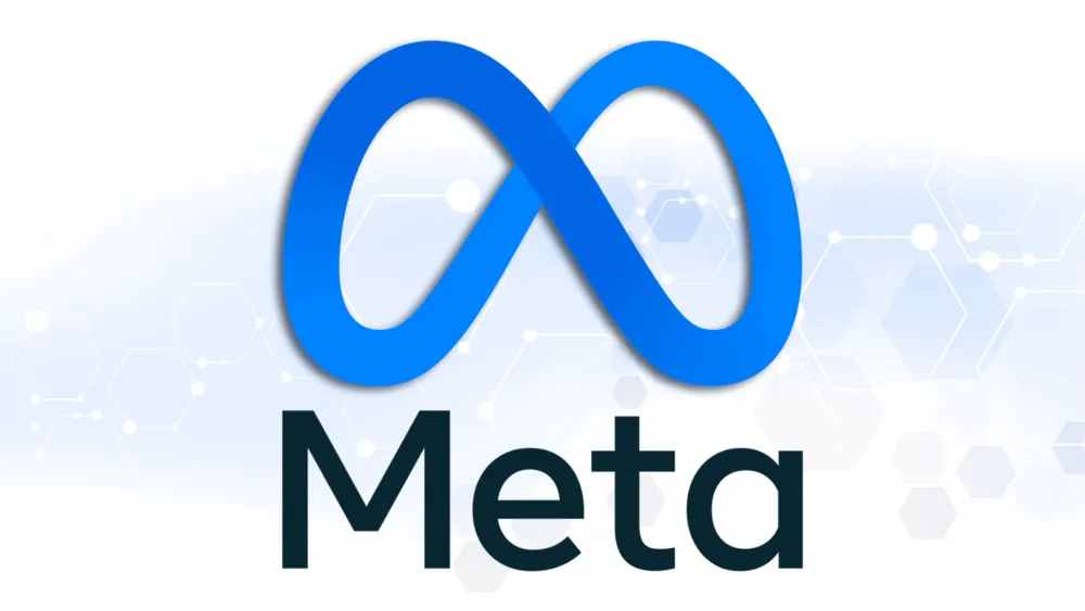 Logo da Meta sobre fundo com padrão hexagonal