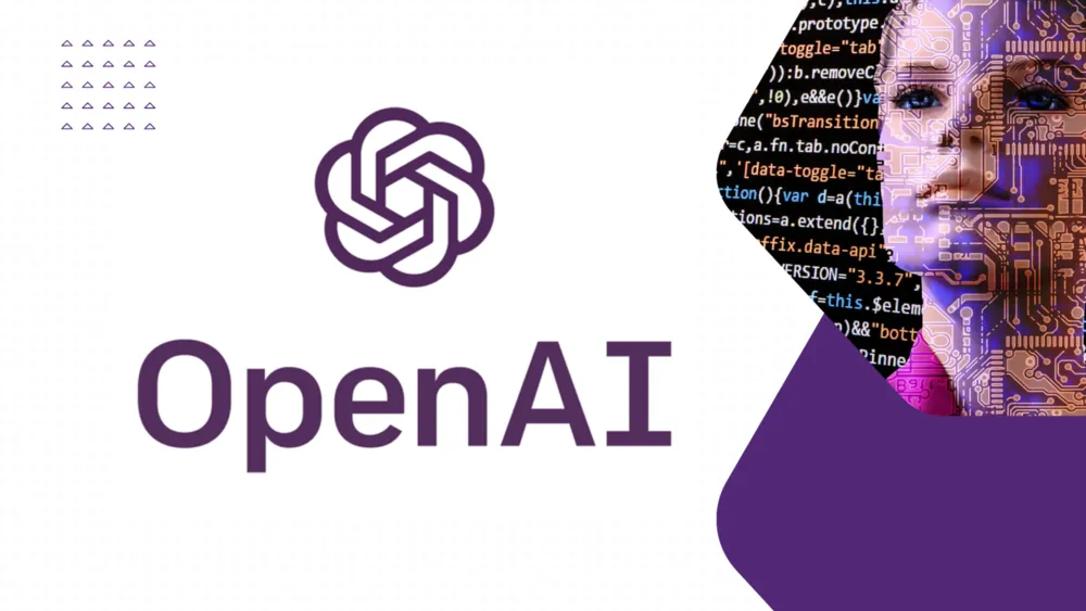 Logo da OpenAI ao lado de um rosto robótico com circuitos