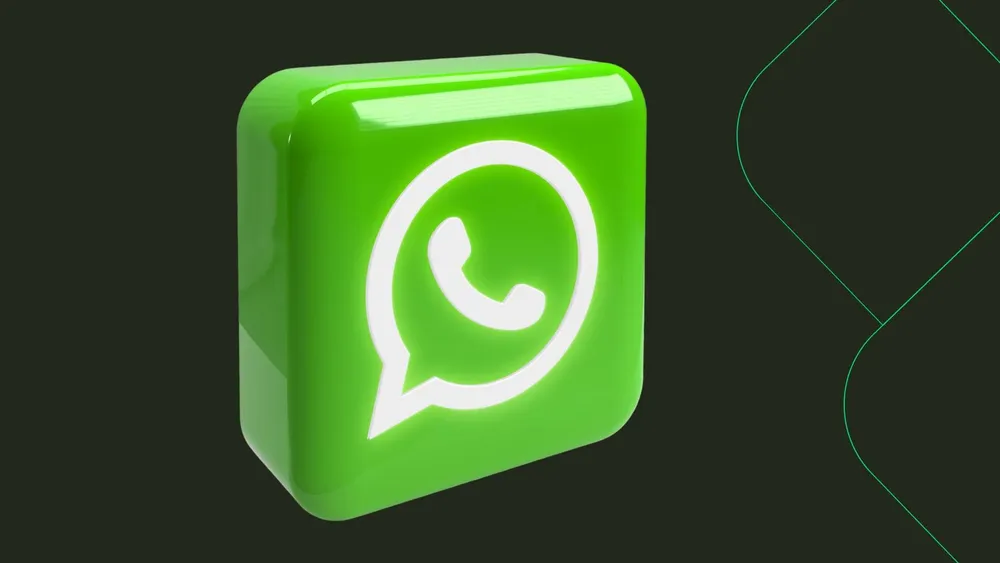 Ícone 3D do WhatsApp em relevo verde sobre fundo escuro