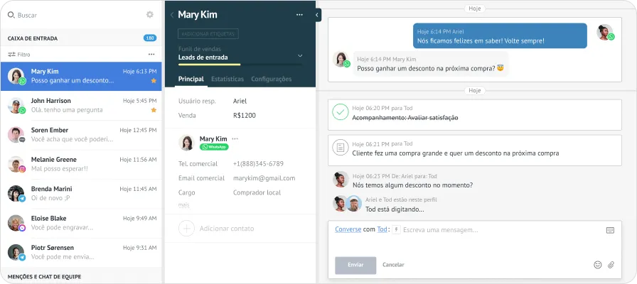 Bandeja de entrada unificada de Kommo con conversaciones y gestión de clientes - Fuente Kommo