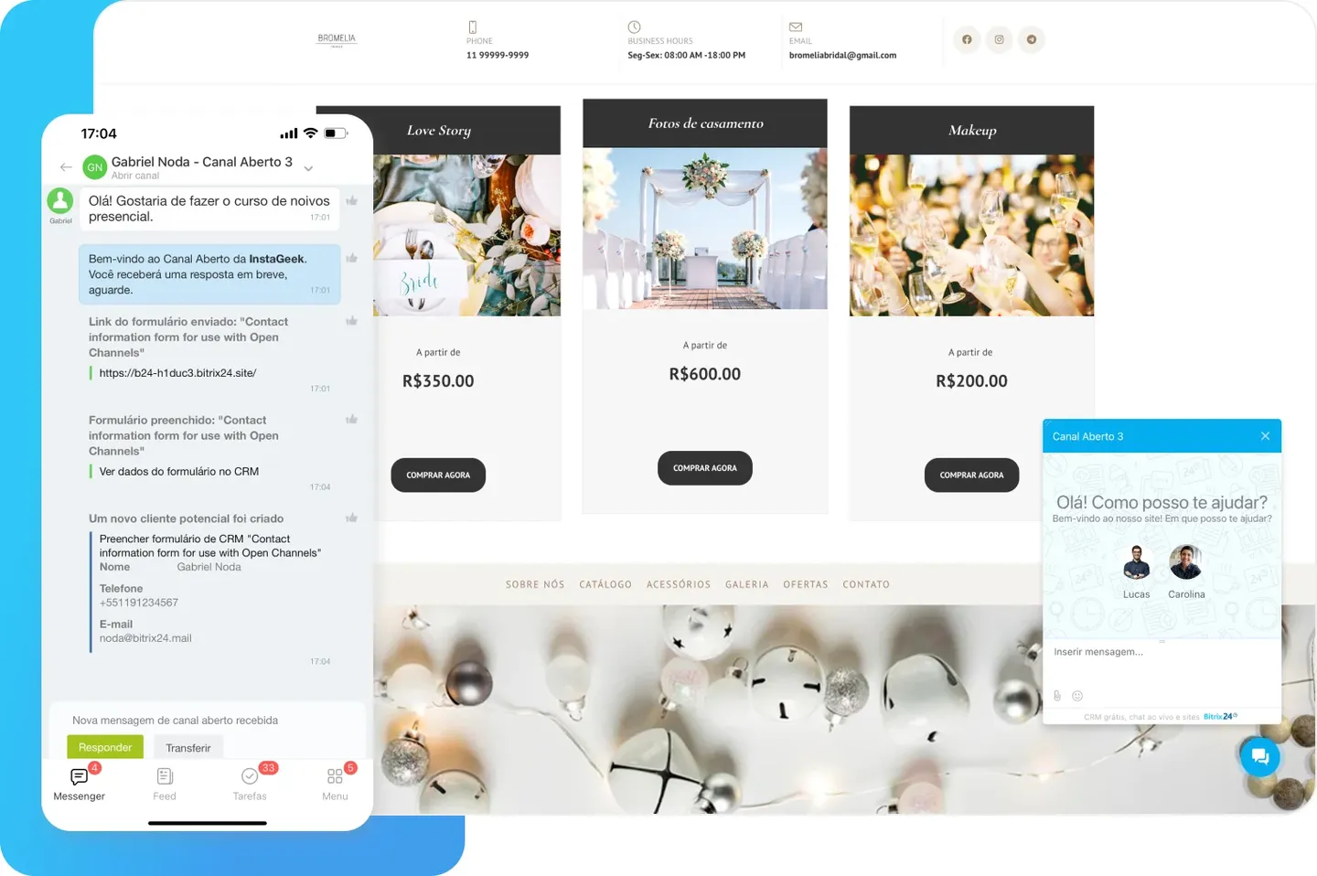 El chat y el catálogo del sitio web están integrados con el CRM. Bitrix24