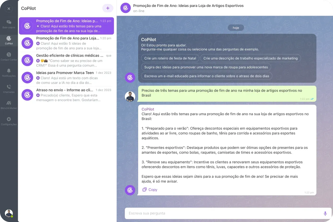 CoPilot respondendo no chat do Bitrix24