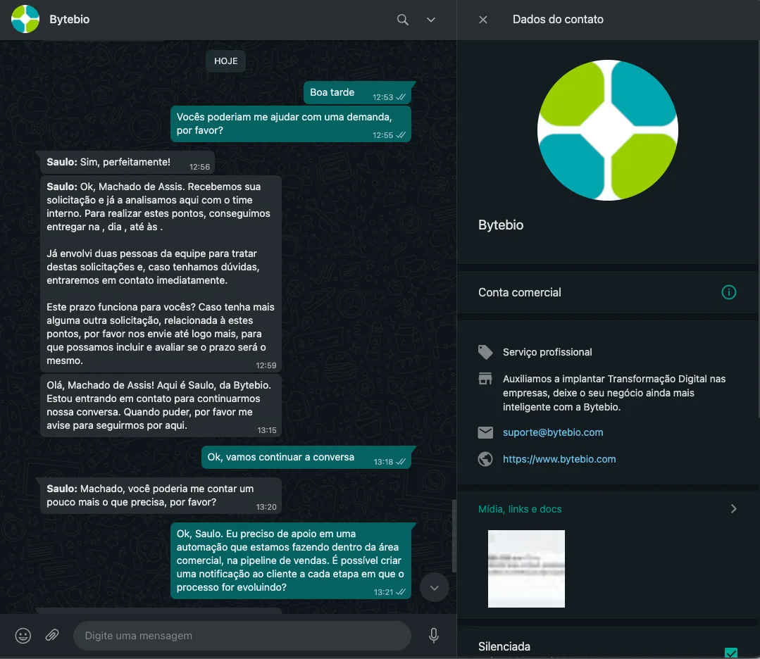 Situación 1: llamadas de clientes Bytebio En whatsapp
