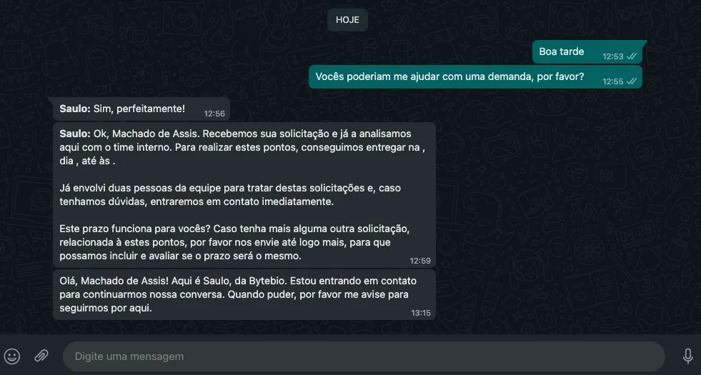 WhatsApp del cliente: El mensaje modelo se recibe en el WhatsApp del cliente.