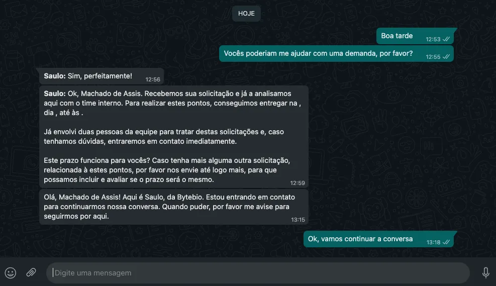 WhatsApp del cliente: El cliente responde con un mensaje.