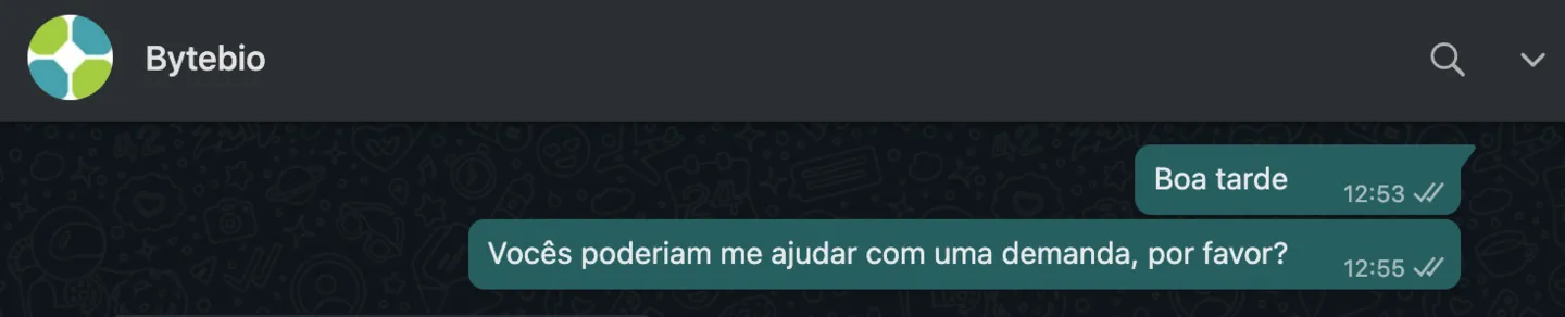 WhatsApp del cliente: El cliente Machado de Assis envía un mensaje a Bytebio, en tu WhatsApp.