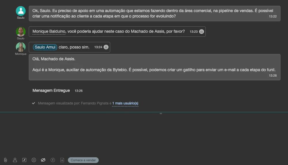 Bitrix24 empresa: Los asistentes hablan entre ellos, en modo "susurro", sin que el cliente los vea.
