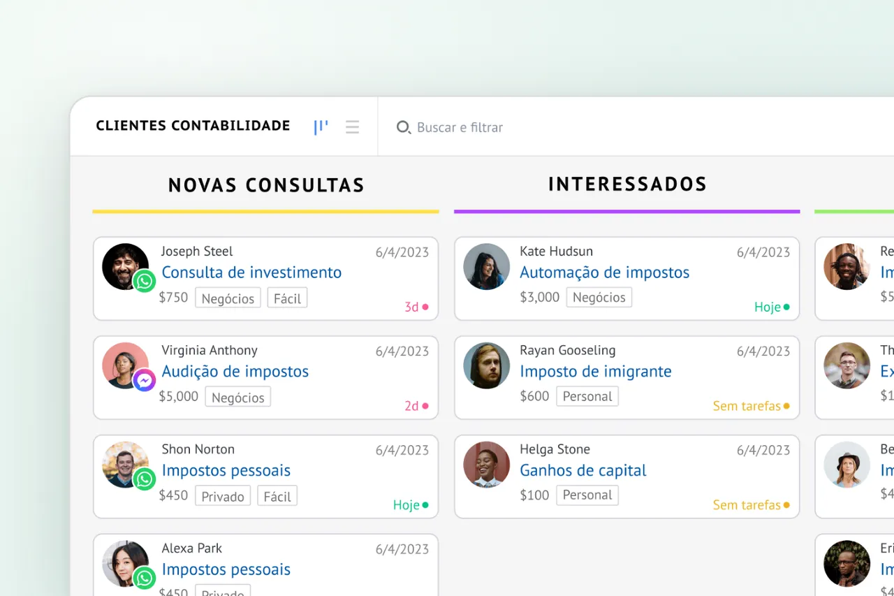 sales funnel Kommo configured with the service steps of an accounting office.