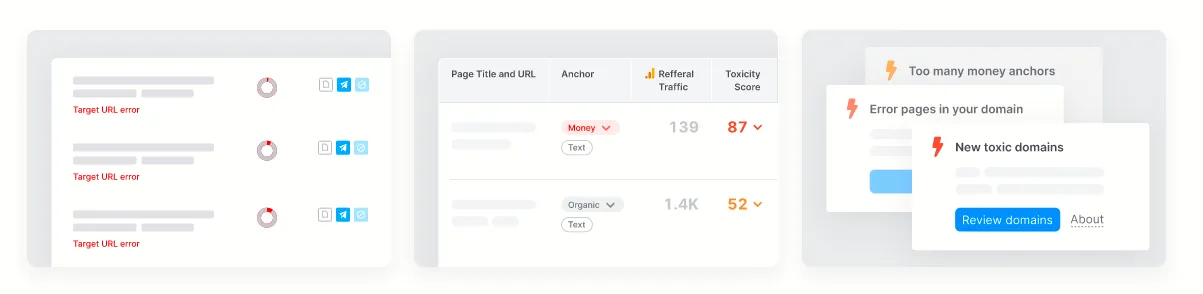 Графики и отчеты результатов отслеживания банлинков в Semrush