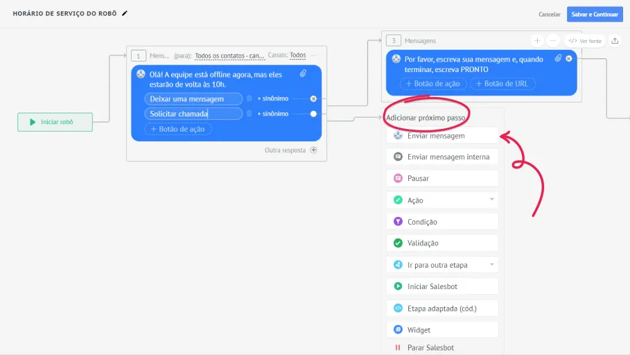 Шаг 4. Как настроить Salesbot в Kommo CRM с чат-ботом для WhatsApp, Instragram, Facebook, Viber, Telegram, Skype и других каналов.