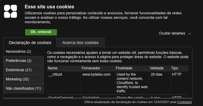 Gestão de cookies