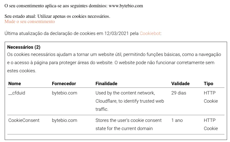 Gestão de cookies